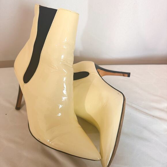 JOIE Abbie Heeled Stiletto Pointed Patent Leather Chelsea Boot in Ivory … - Picture 9 of 9